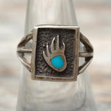 Vintage Sterling Turquoise Bear Paw Ring 7.5