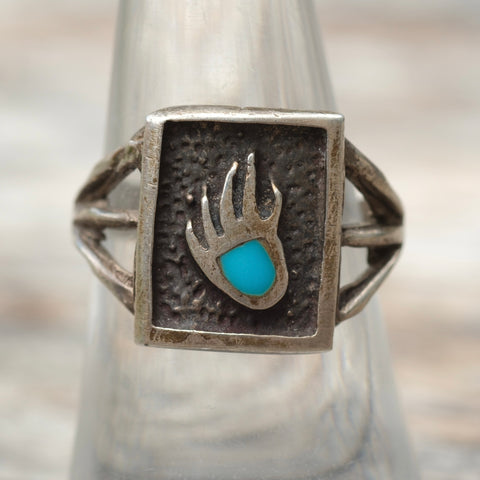 Vintage Sterling Turquoise Bear Paw Ring 7.5