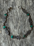 Vintage Sterling Silver Aztec Warrior & Chrysocolla Link Bracelet