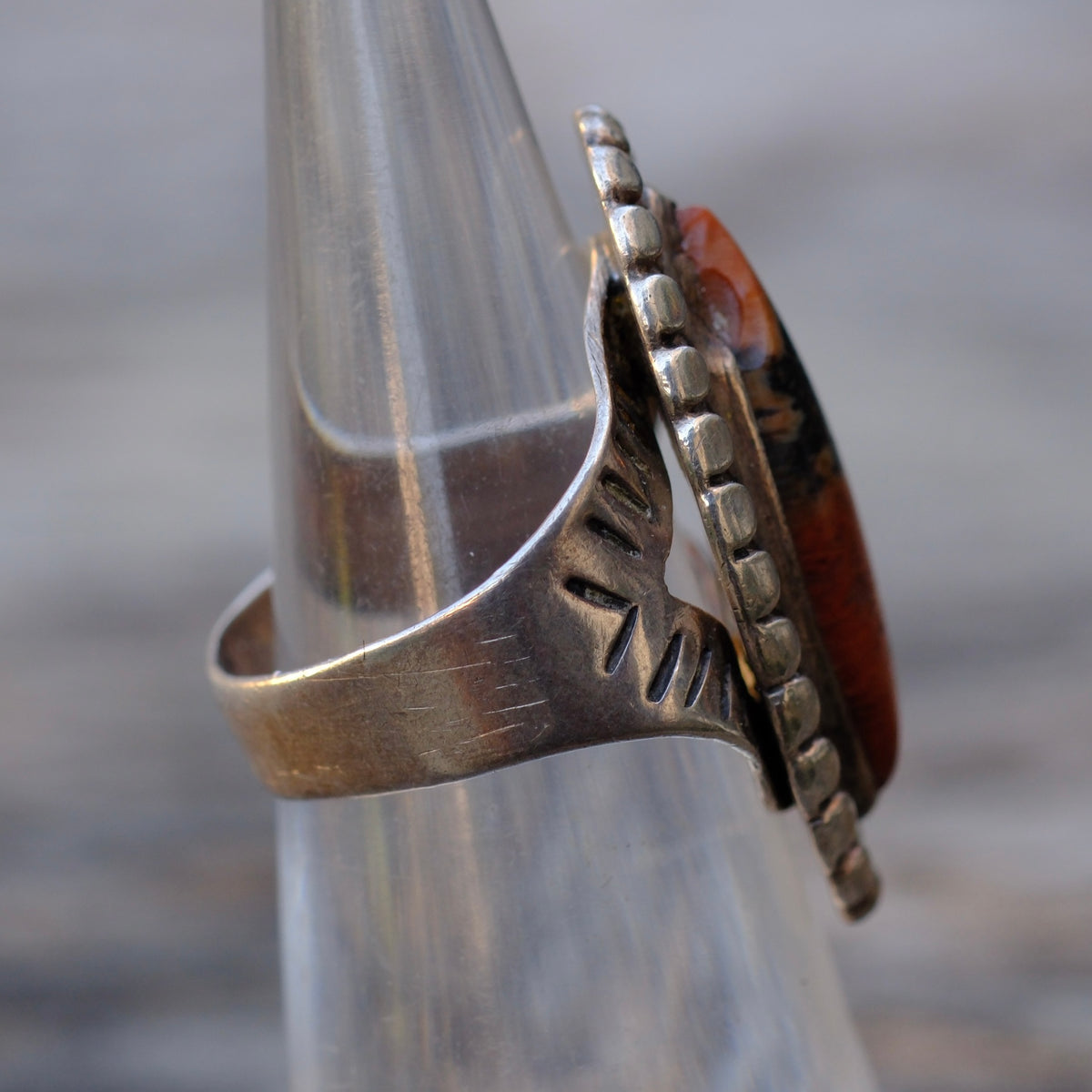 Vintage Sterling Petrified Wood Ring 6