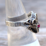Vintage Sterling Modernist Red Glass Ring 8