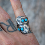 Vintage Sterling Turquoise Bear Paw Overpass Ring 8