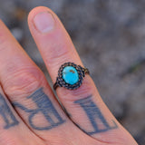 Vintage Sterling Turquoise Roper Ring 4.5
