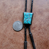 Vintage Sterling Turquoise Inlay Fish Scale Bolo Tie