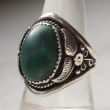 Vintage Sterling Malachite Feather Ring 9.75