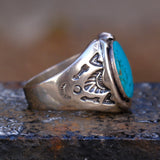 Vintage Sterling Turquoise Lucky Horseshoe Ring 9.5