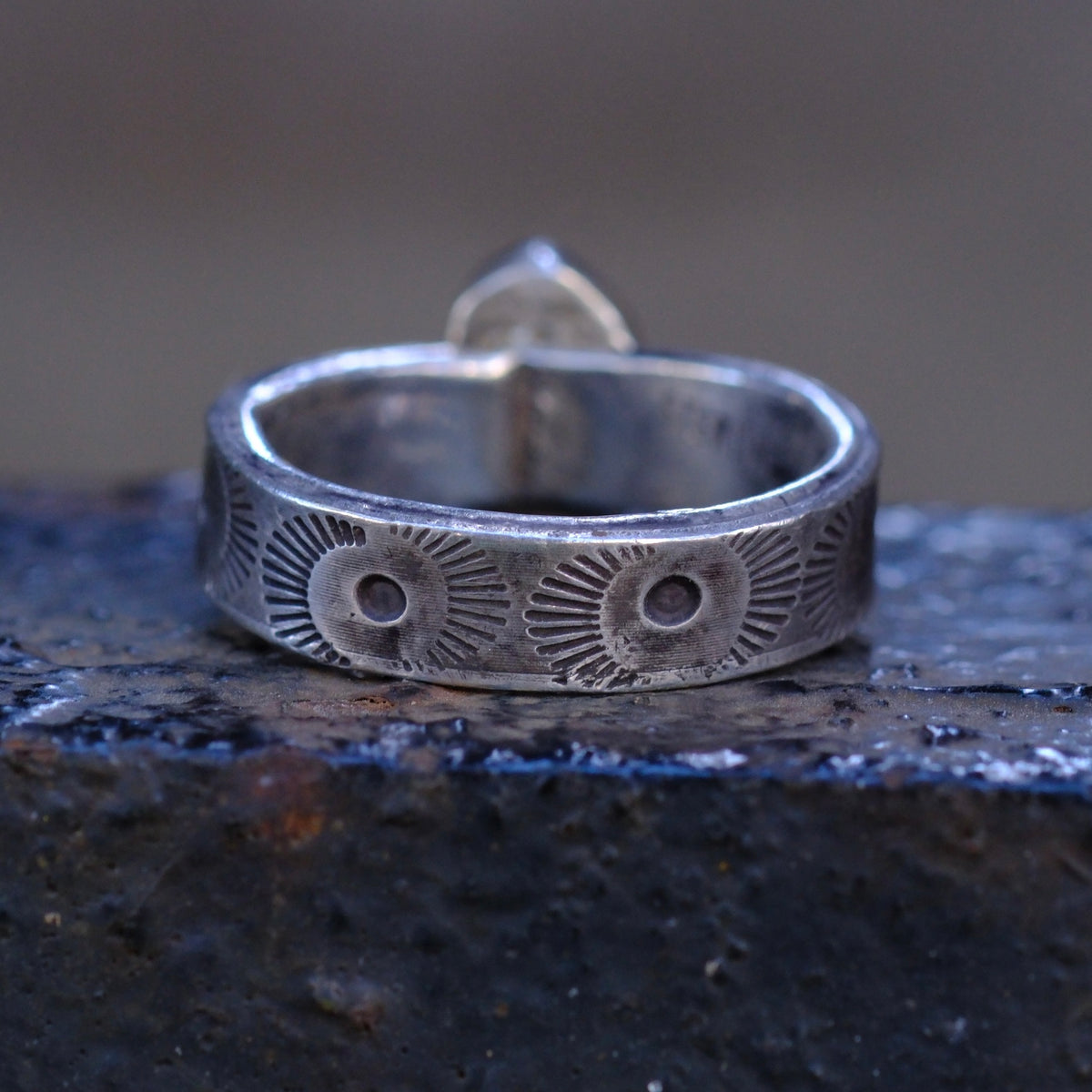 Sterling Silver Lone Mountain Turquoise Stamped Band Ring 6.5