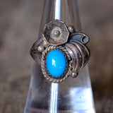 Vintage Sterling Turquoise Feather Ring 7