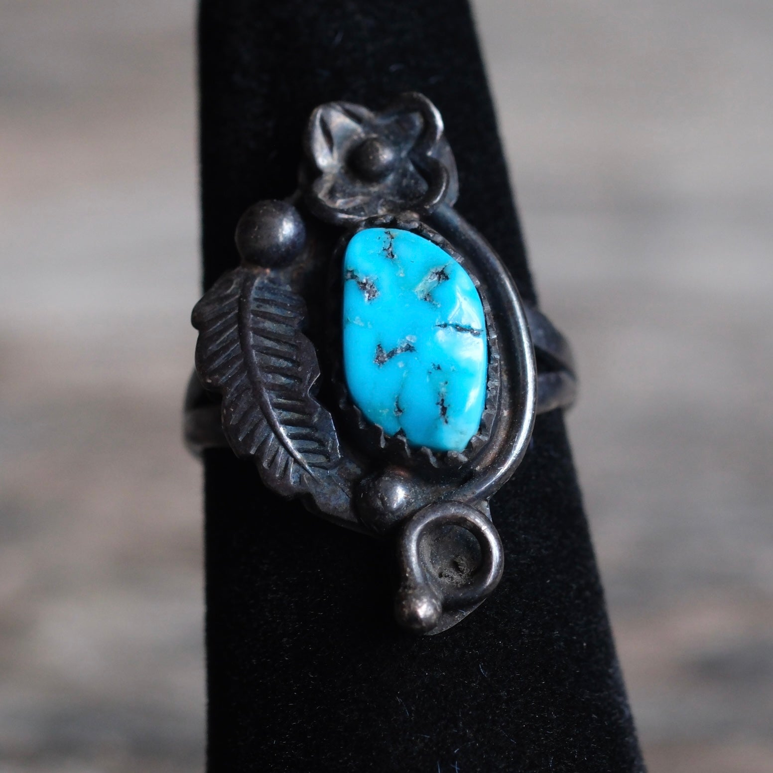 Vintage Sterling Turquoise Feather Ring 5