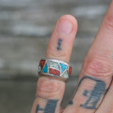 Vintage Sterling Multistone Inlay Band 4.5