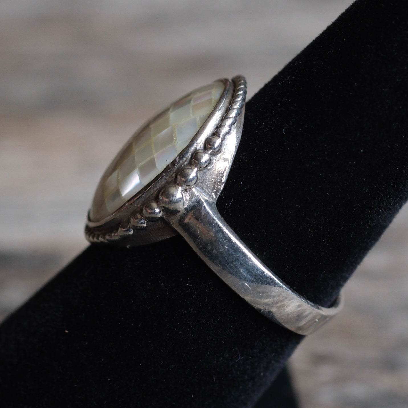 Vintage Sterling Mother Of Pearl Inlay Ring 6.25