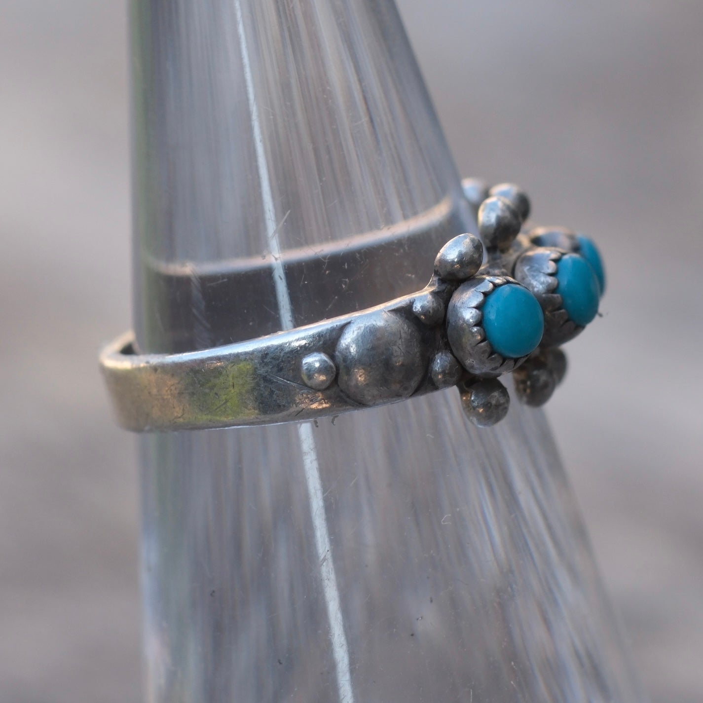 Vintage Sterling Snake Eye Turquoise Band Ring 4.25