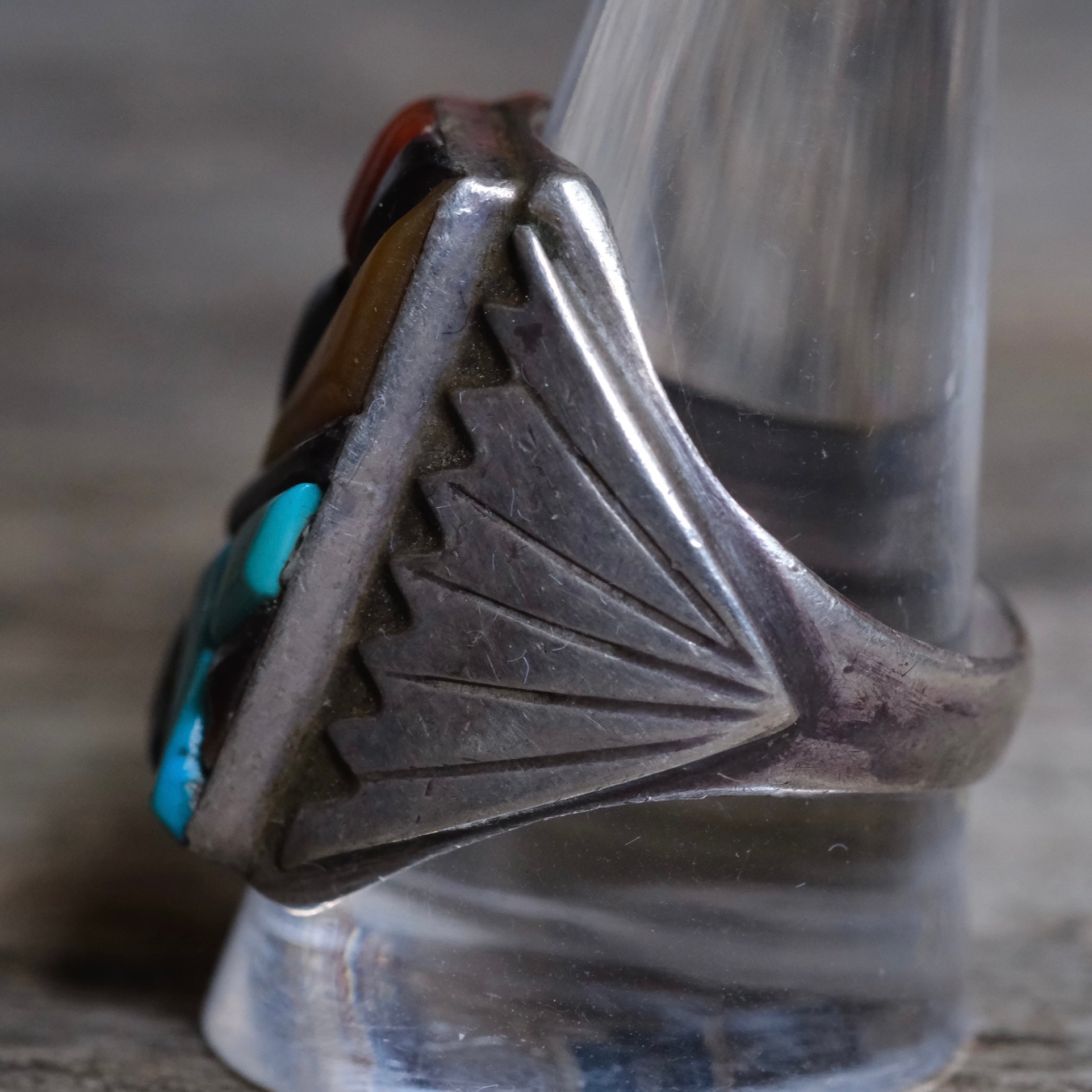 Vintage Sterling Multistone Inlay Winged Band Ring 11.5