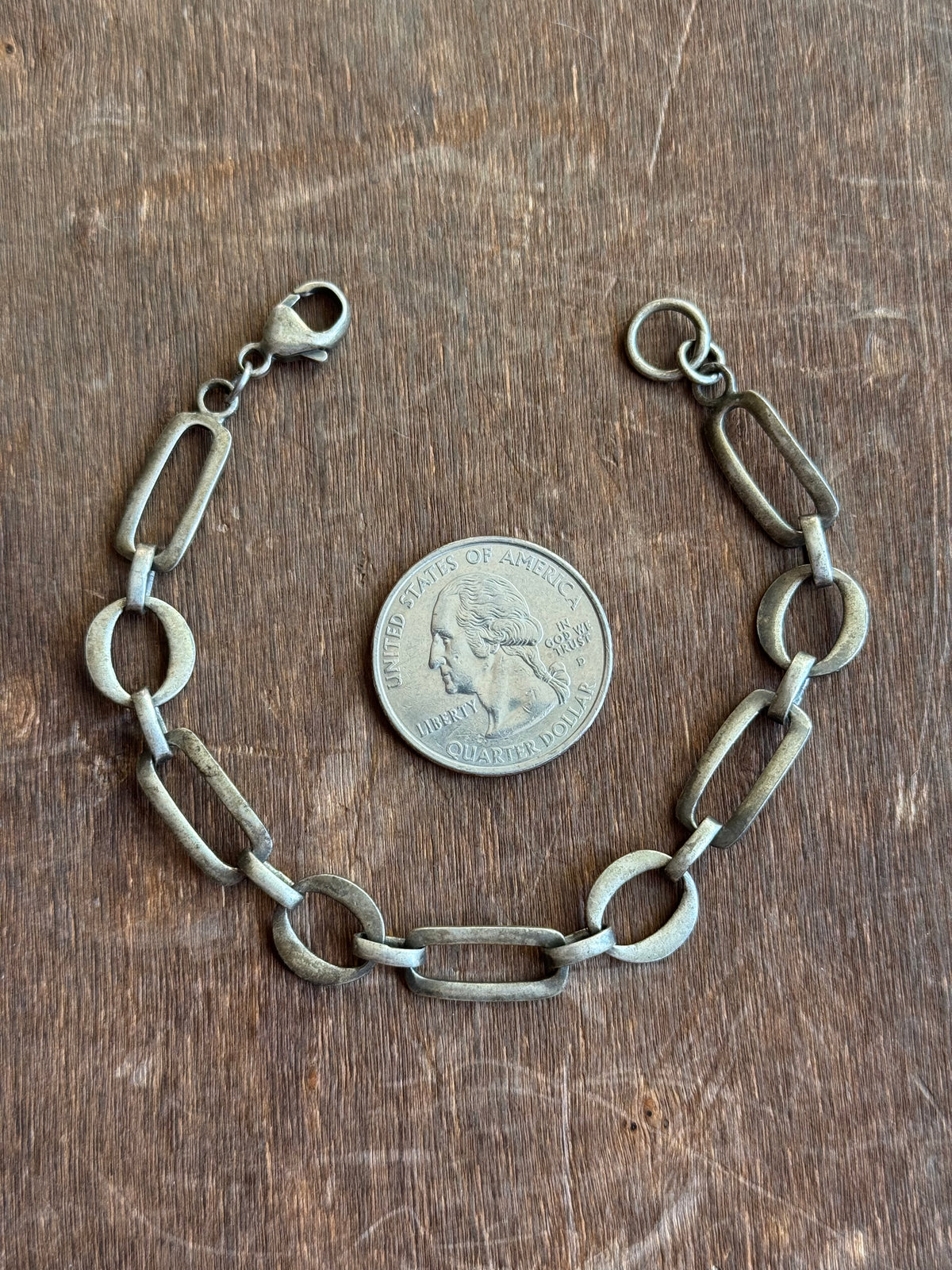 Vintage Sterling Silver 7.25” Circle Square Link Bracelet