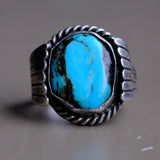 Vintage Sterling Turquoise Ribbed Band Ring 8.5