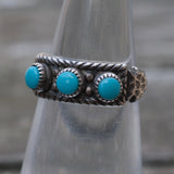 Vintage Sterling 3-Stone Turquoise Arrowhead Ring 4.5
