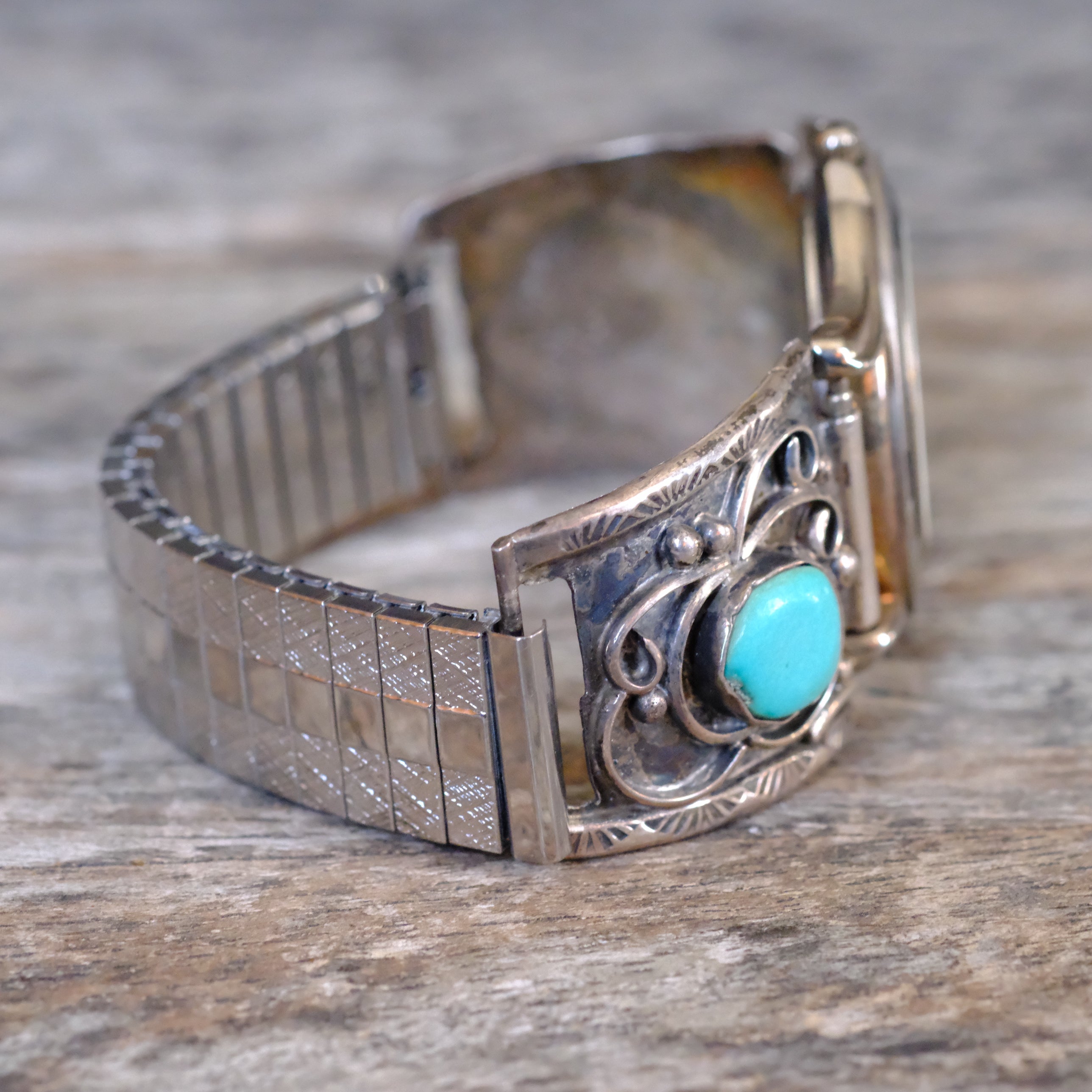 Vintage Sterling Turquoise Watch With Turquoise Dial