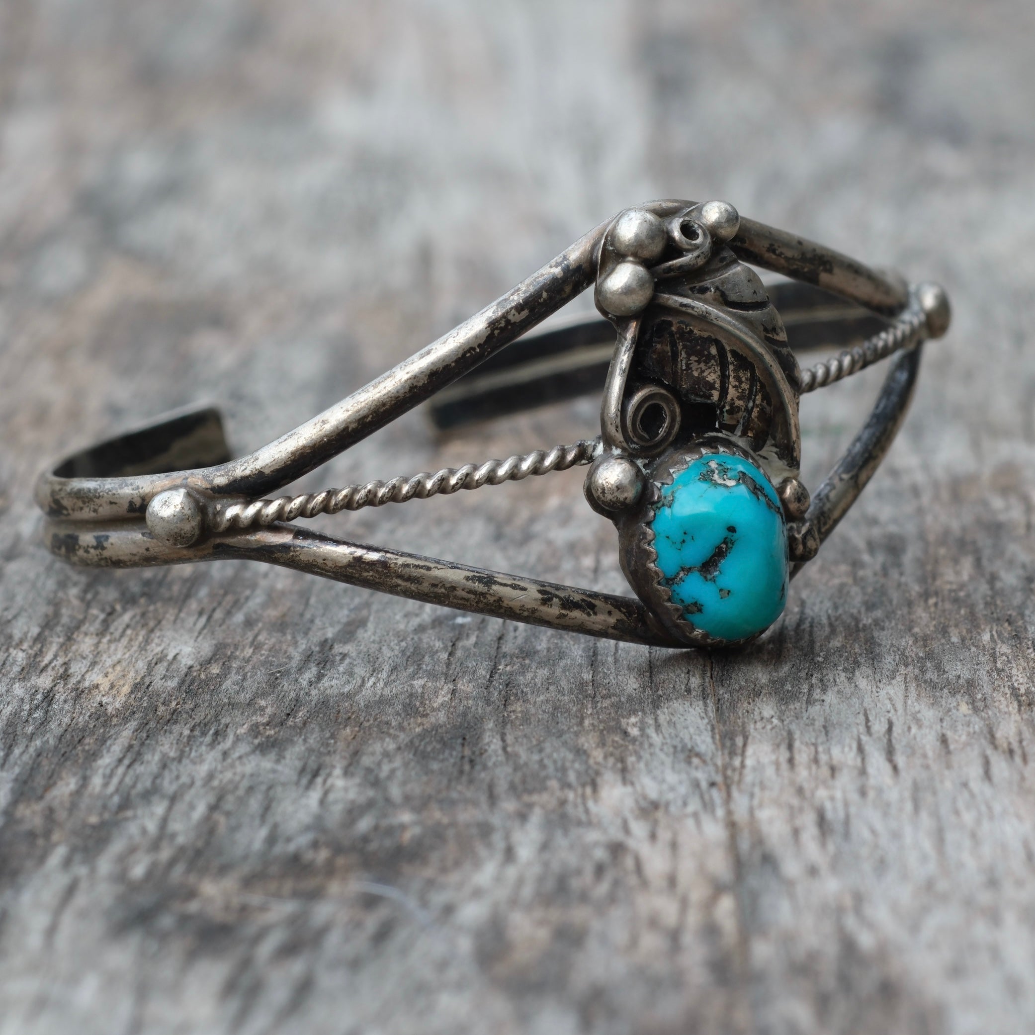 Vintage Sterling Turquoise Feather Cuff Bracelet