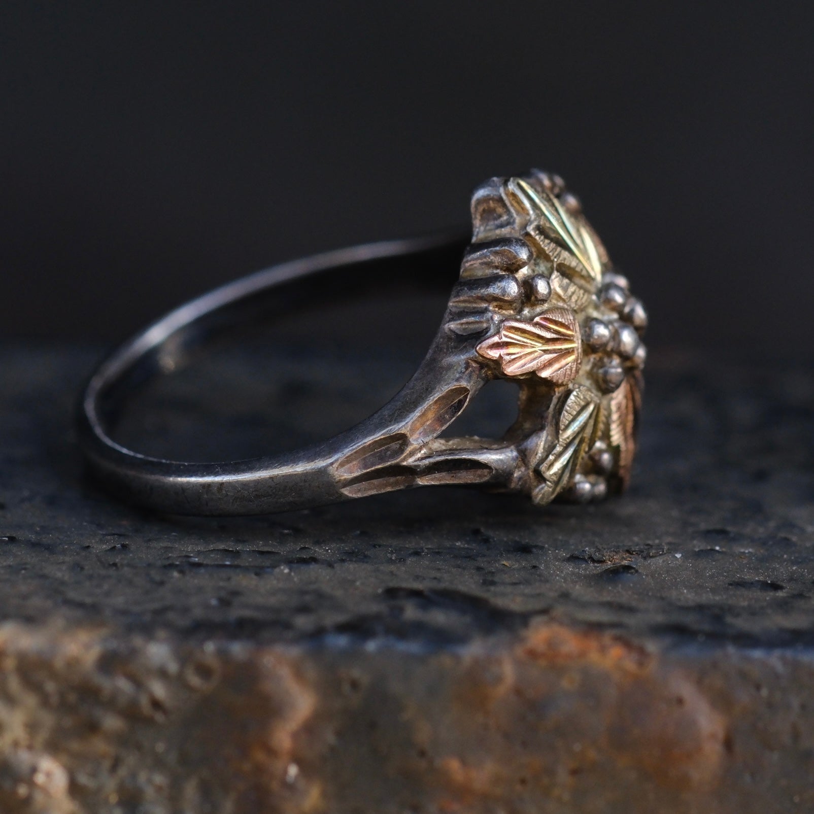 Vintage Sterling and Gold Leaf Ring 4.75