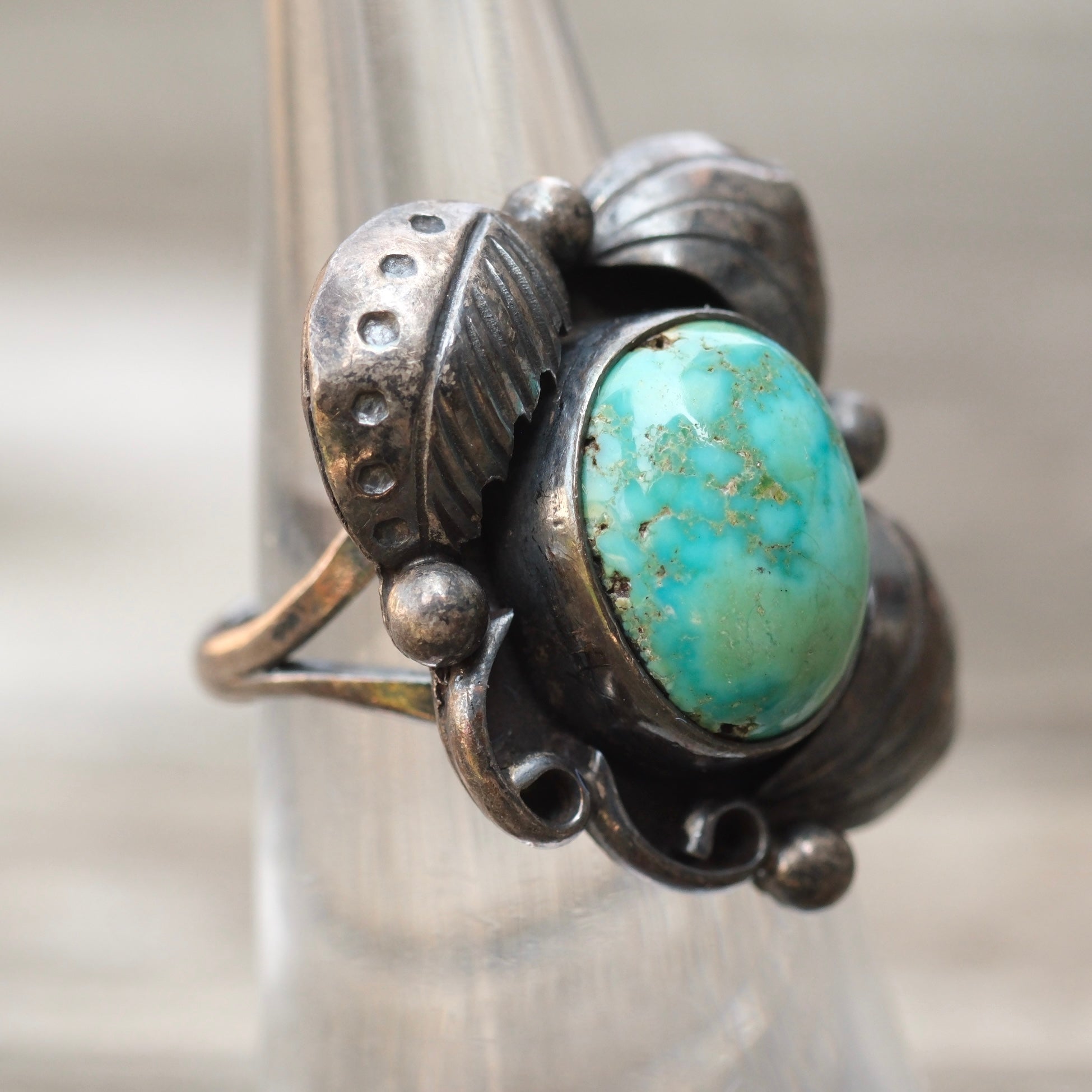 Vintage Sterling Turquoise Feather Ring 5.5