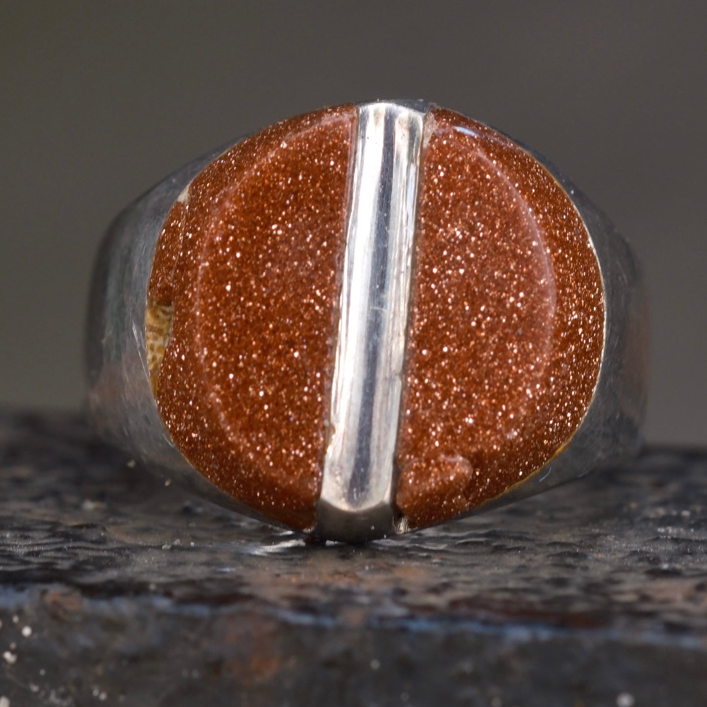 Vintage Sterling Goldstone Inlay Ring 11