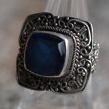 Vintage Sterling Blue Glass Ring 8