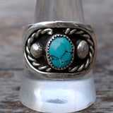 Vintage Sterling Silver Turquoise Cigar Band Ring 11.5