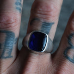 Vintage Sterling Blue Glass Signet Ring 9.75