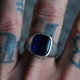 Vintage Sterling Blue Glass Signet Ring 9.75