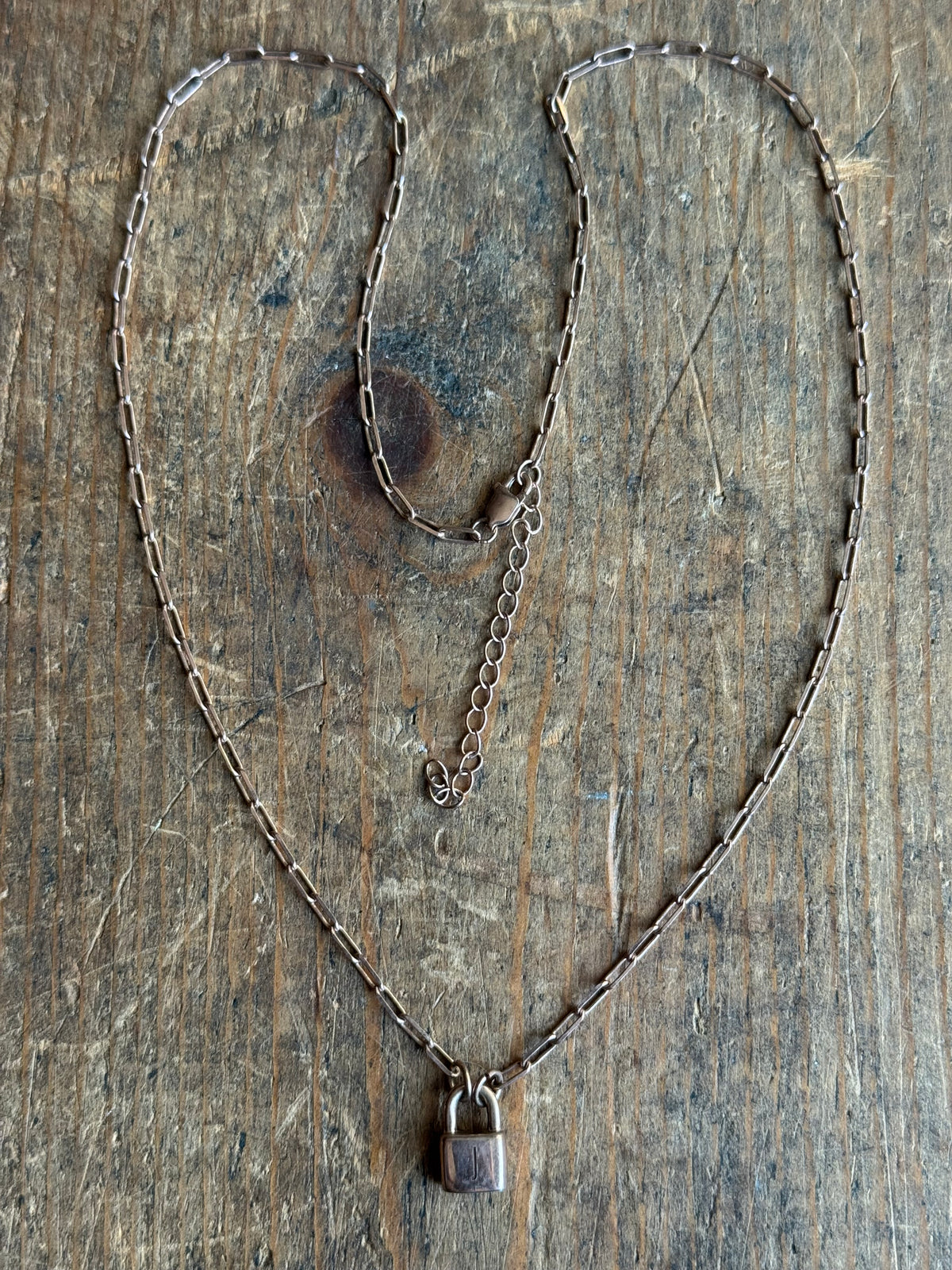 Vintage Sterling Silver 18” Rose Gold Tone ‘J' Padlock Chain