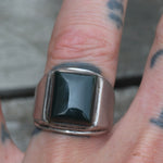 Vintage Sterling Dark Green Glass Signet Ring 8.5