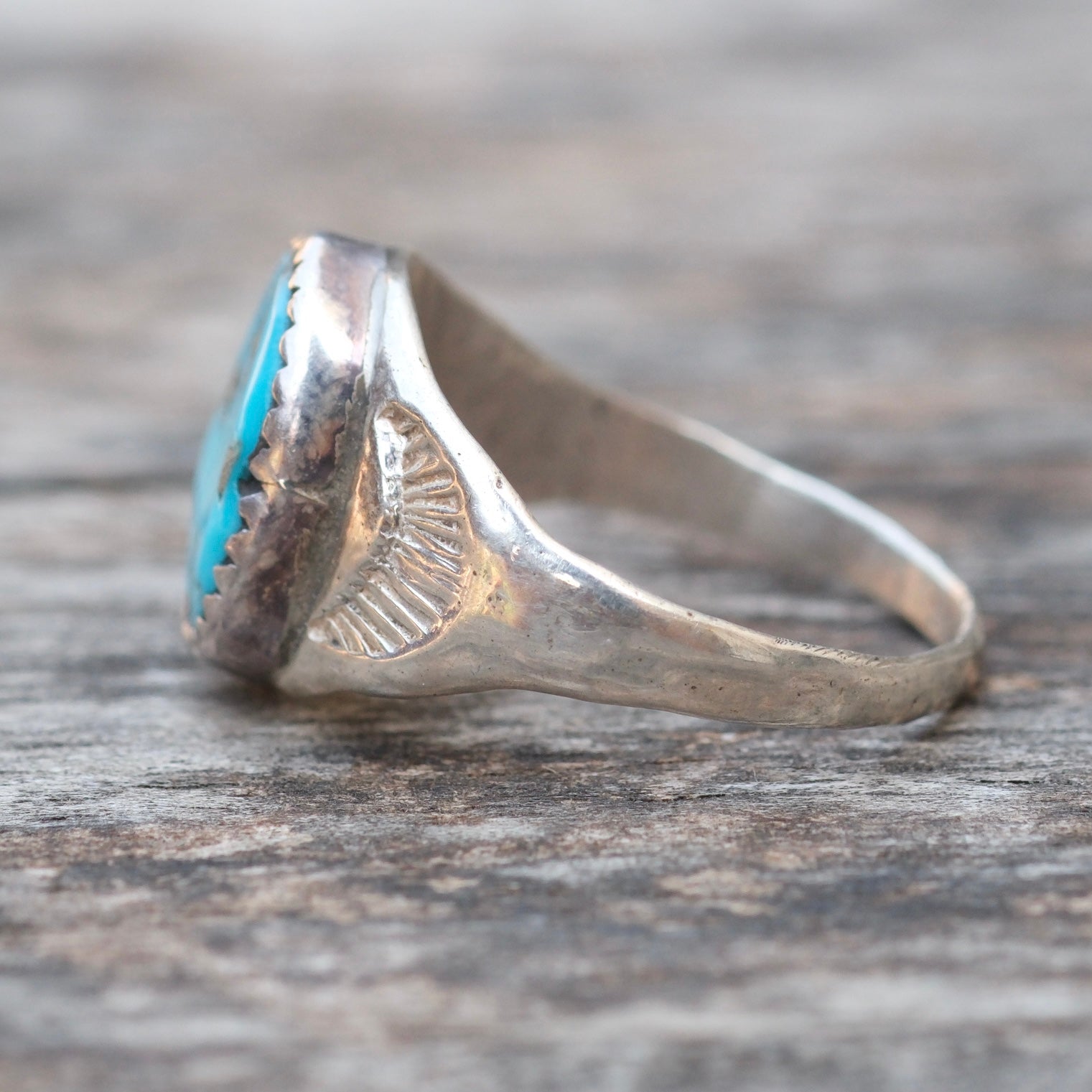 Vintage Sterling Turquoise Stamped Band Ring 8.5
