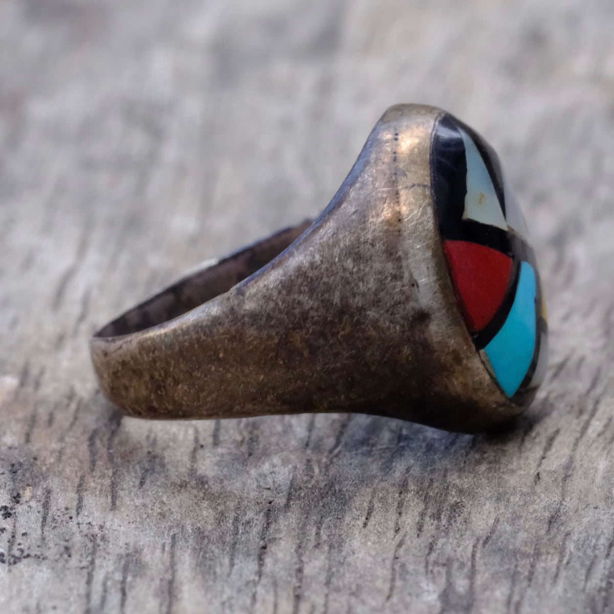 Vintage Sterling Zuni Inlay Ring 8.75