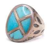 Vintage Sterling Turquoise Inlay Stamped Band Ring 7.75