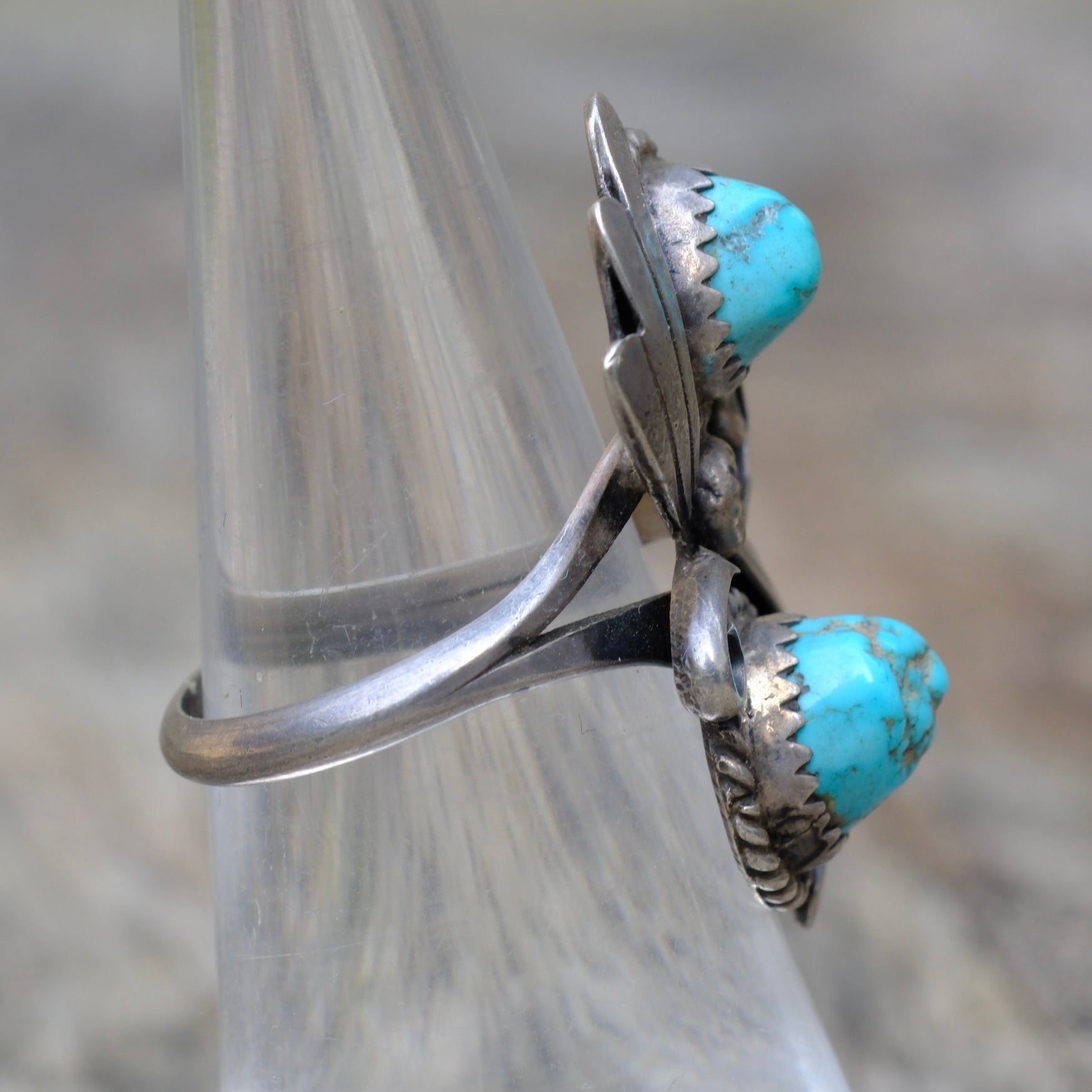 Vintage Sterling 2-Stone Turquoise Ring 6.25