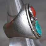 Vintage Sterling Turquoise and Coral Ring 8