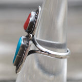 Vintage Sterling Turquoise and Coral Ring 5.75
