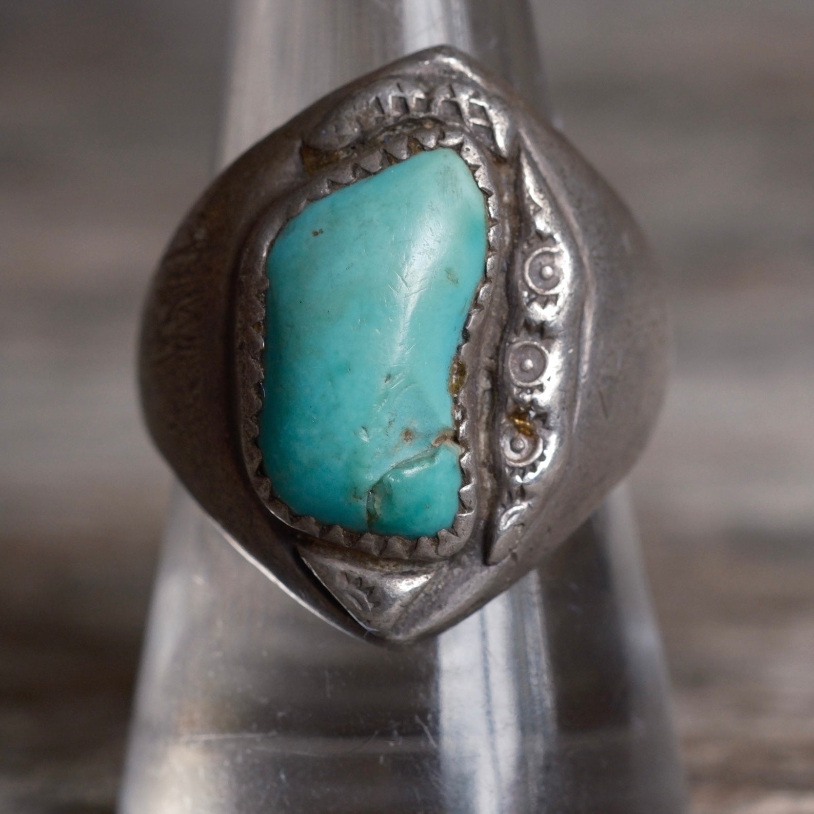 Older Vintage Sterling Chunky Turquoise Ring 8.75