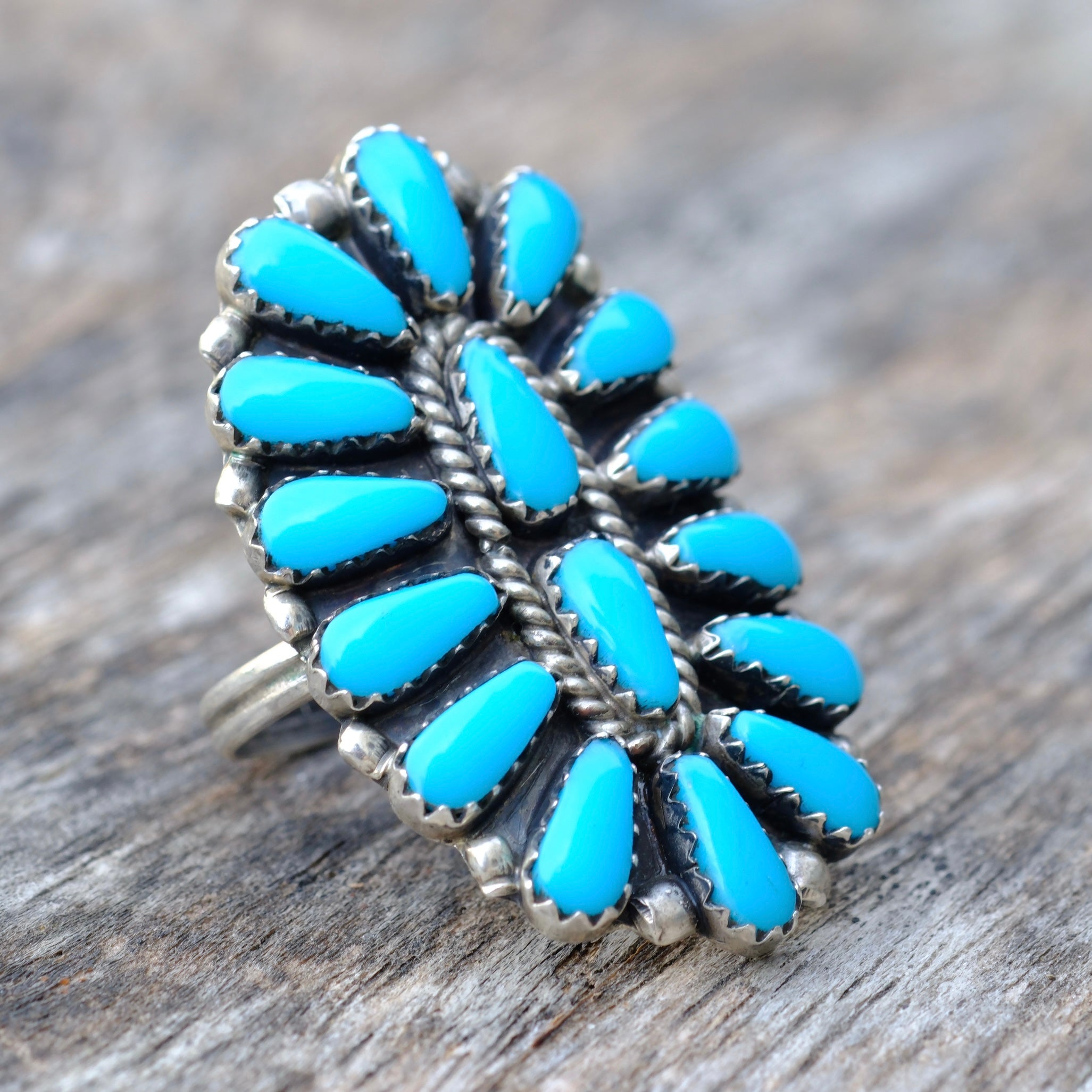Vintage Sterling Turquoise Cluster Ring 7