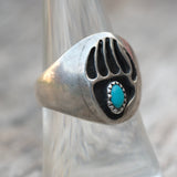 Vintage Sterling Turquoise Bear Paw Ring 7.25