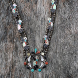 Vintage Sterling Zuni Hummingbird Squash Blossom Necklace 28"