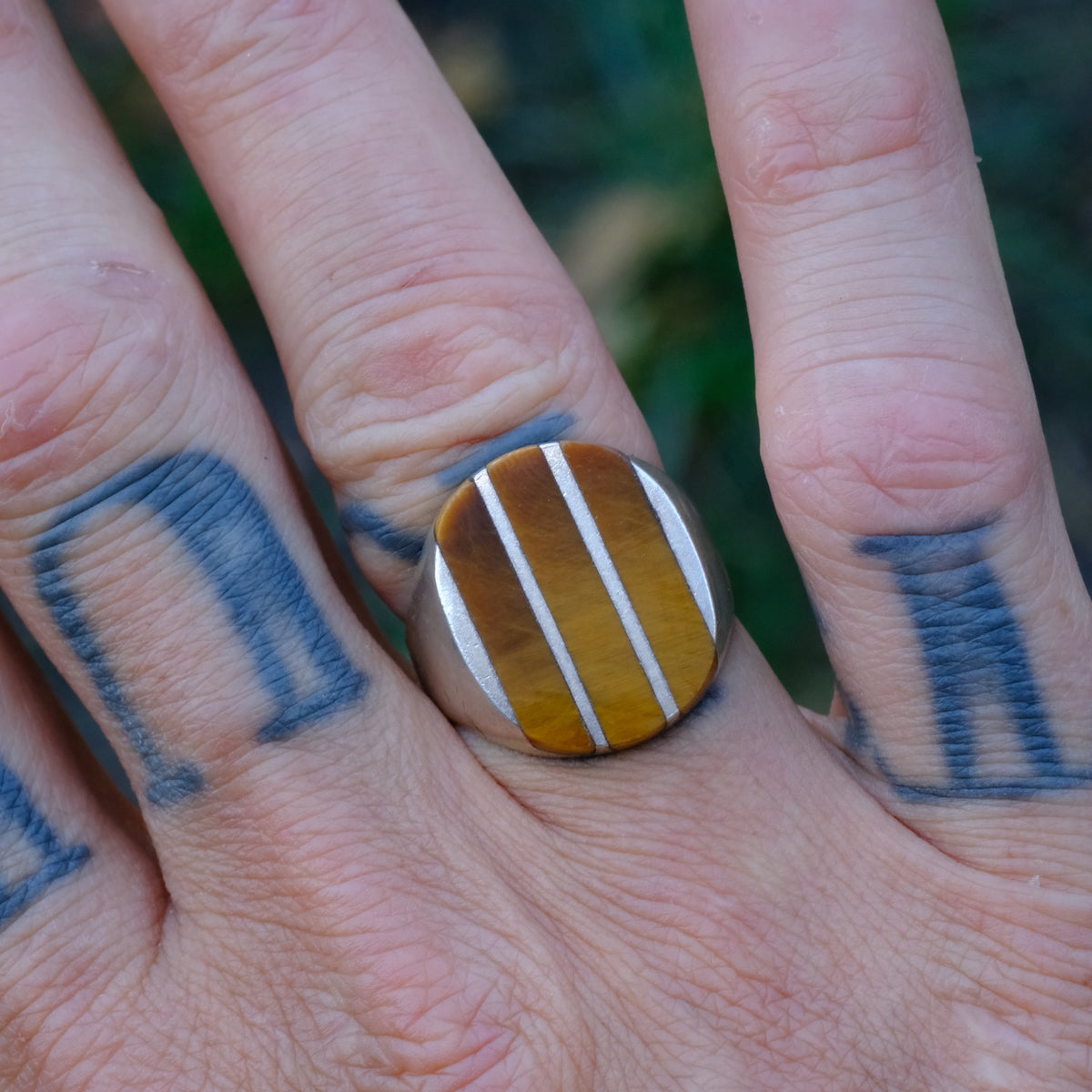 Vintage Sterling Tigers Eye Inlay Ring 9