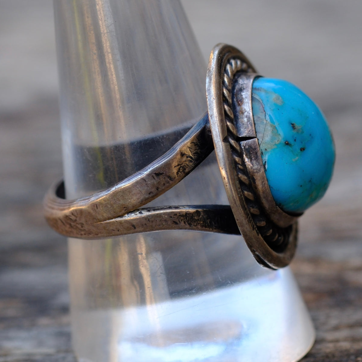 Vintage Sterling Turquoise Roper Ring 10
