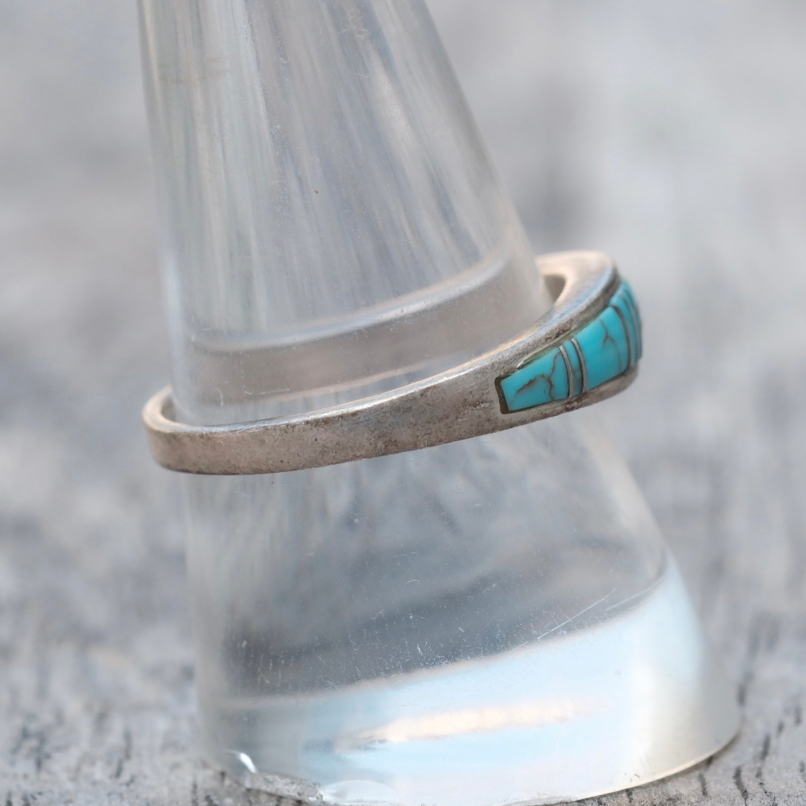 Vintage Sterling Turquoise Inlay Band Ring 9.75