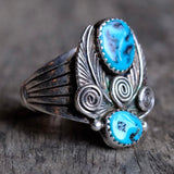 Vintage Sterling 2-Stone Turquoise Ring 10.75