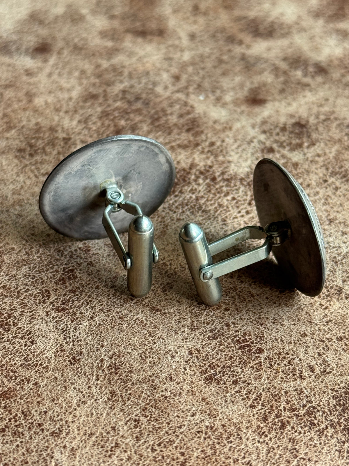Vintage Sterling Silver Stamped Turquoise Inlay Concho Cufflinks