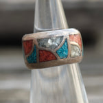 Vintage Sterling Multistone Inlay Band 4.5