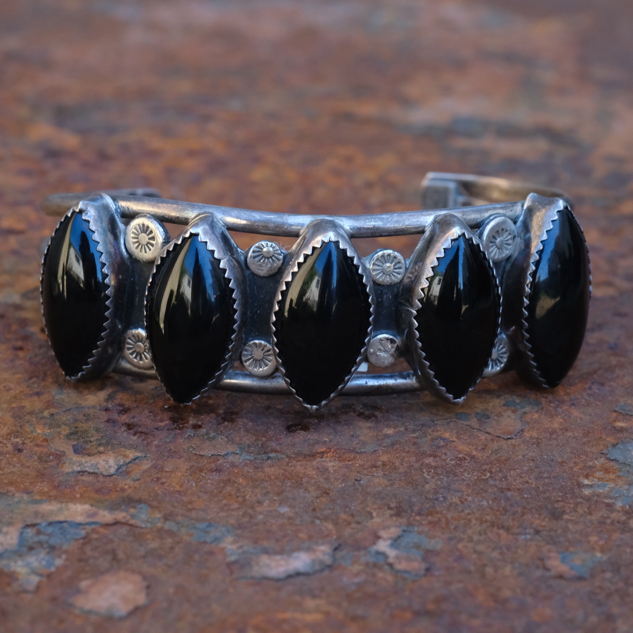 Vintage Sterling 5-Stone Onyx Cuff