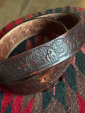 Vintage Hand Tooled Dark Brown Leather Horse Belt