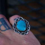 Vintage Sterling Turquoise Florette Ring 6.5